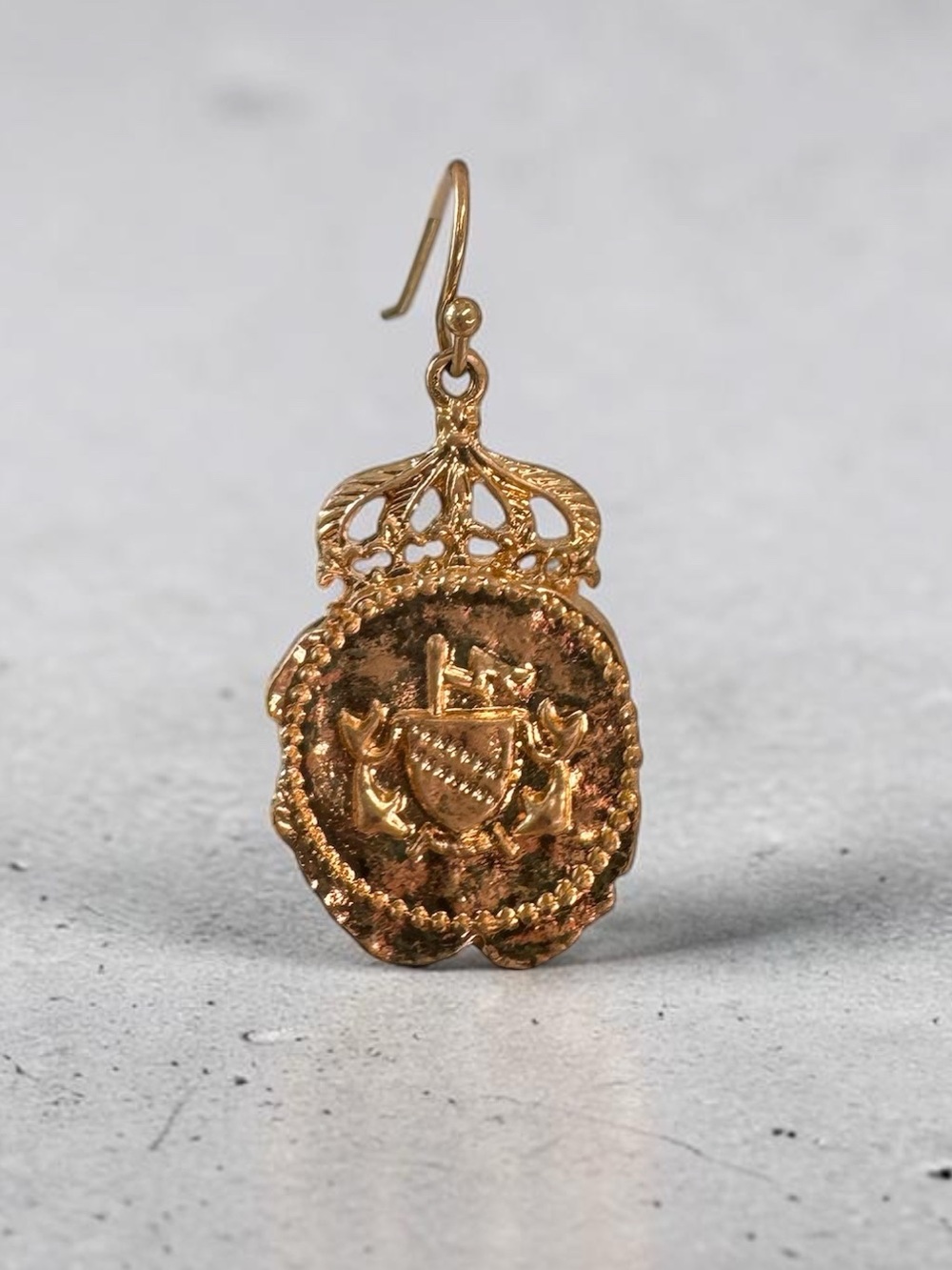 Gold Tone Crest Drop Earrings - SKU G